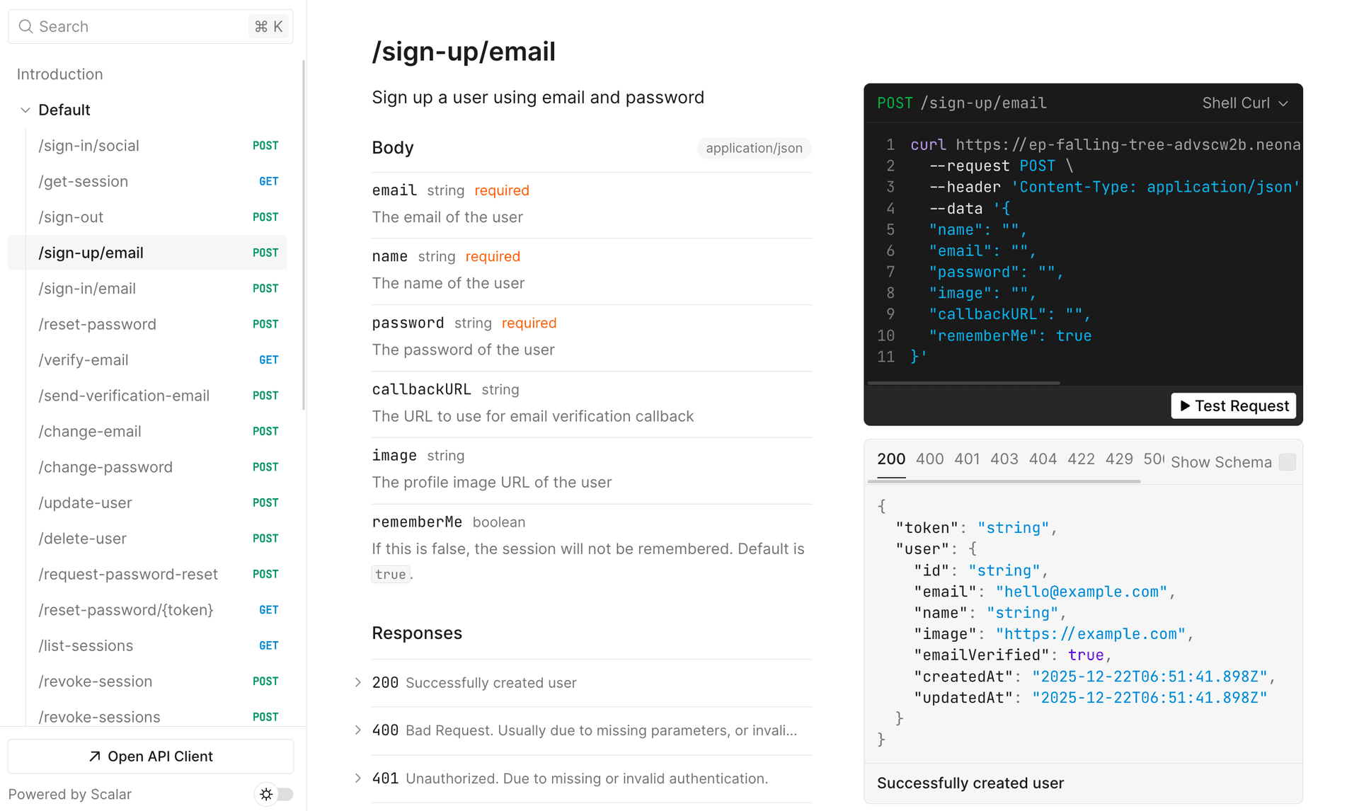 Neon Auth Open API Reference