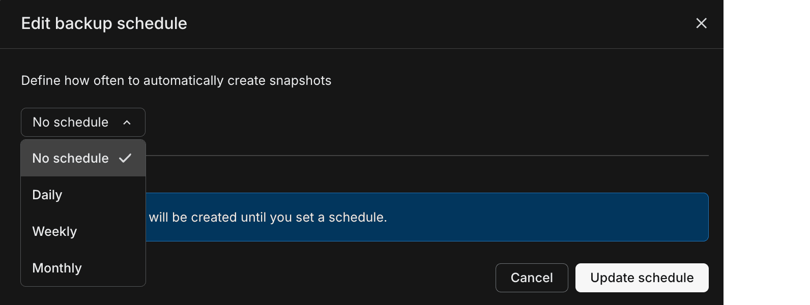 Edit backup schedule modal