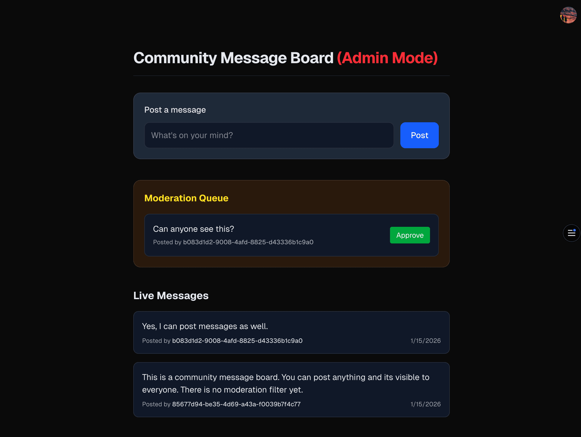 Approve message in Moderation Queue