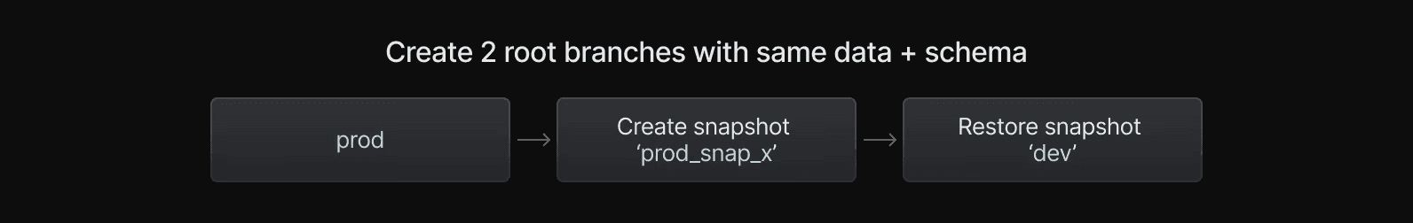 Diagram showing creation of isolated production and development root branches